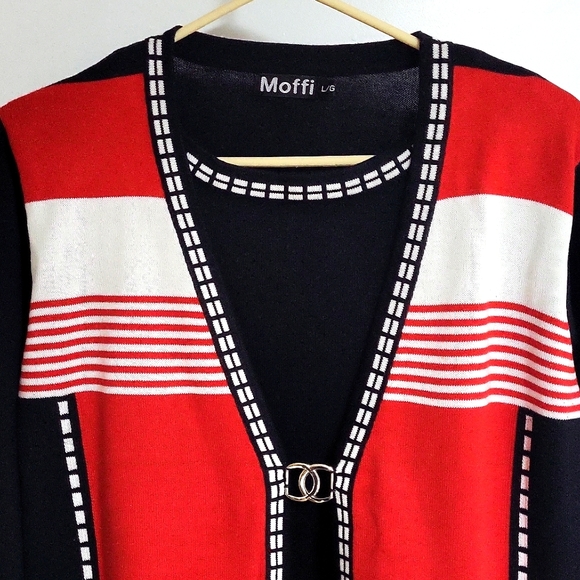 Moffi Pre-Owned women's Sweater Red Black and white,Large. - Picture 3 of 6